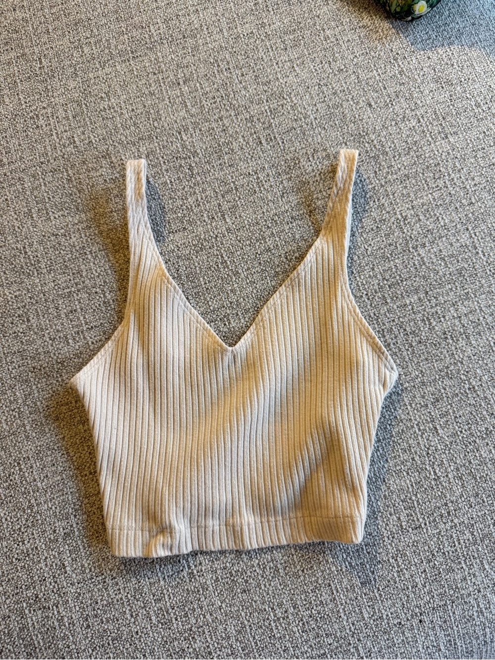 Reformation Ribbed V-Neck Crop Tank Top - Cream